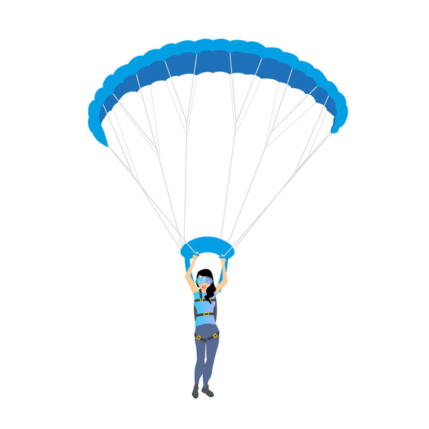 Mulher do Skydiver a voar. Ilustração de personagem feminina vetorial isolada no fundo branco
. - Vetor, Imagem
