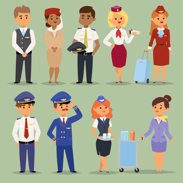 Ufficiali piloti di volo assistenti di volo vettori persone. hostess e piloti hostess di volo isolate pilota e hostess di volo. Capitano di volo professionista maschio e femmina
 - Vettoriali, immagini