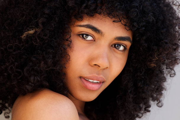 Close up beauty portrait of beautiful young african american woman - Photo, Image