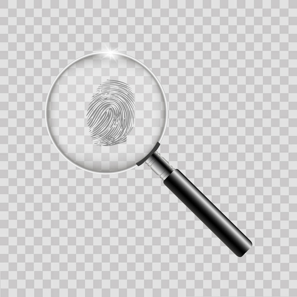 Magnifier with finger print on transparent background. Vector. - Vector, Image