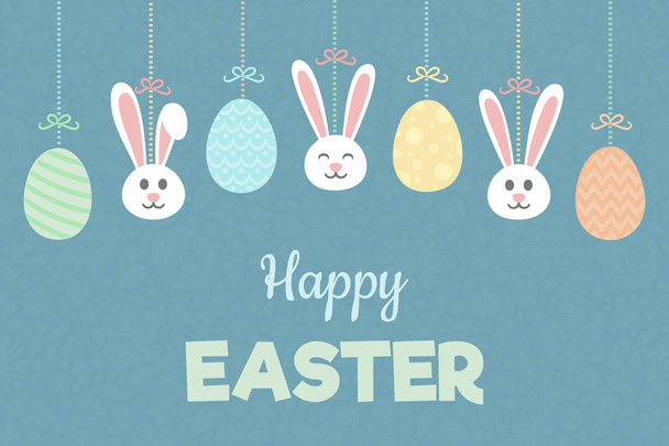 Concept of a card with hanging eggs and bunnies - Easter. Vector. - ベクター画像