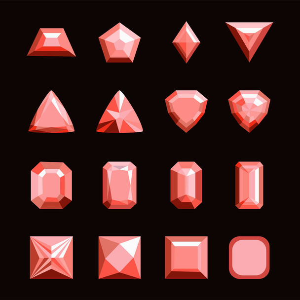 Collection of gems and gemstones. Types of diamond cutting. A se - Vector, Image