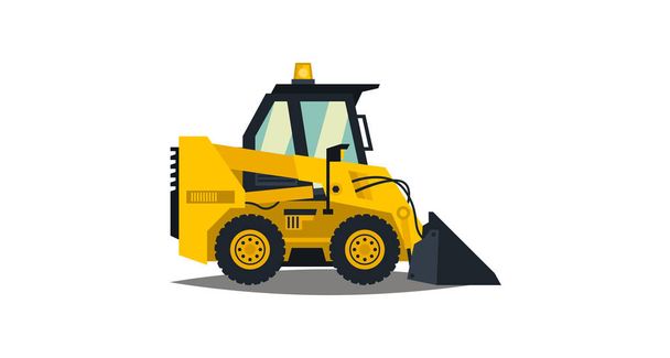 Mini loader. Yellow, flat style. Commercial Vehicles. Special equipment. Vector illustration. Flat style - Vector, Image