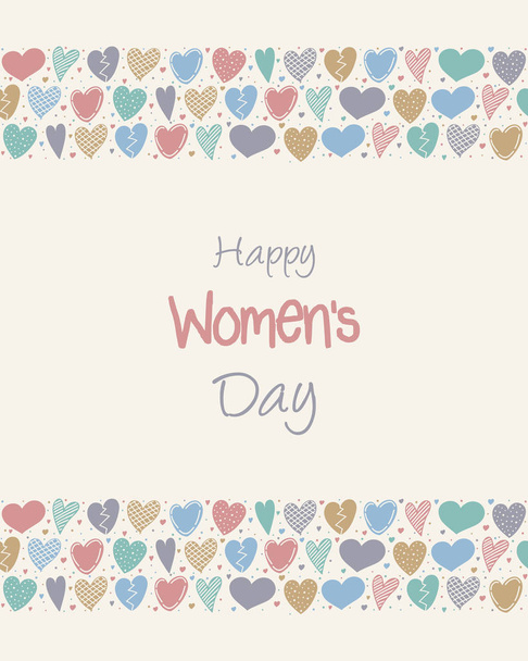 Cute hand drawn card with hearts and wishes for Women's Day. Vector. - Vecteur, image