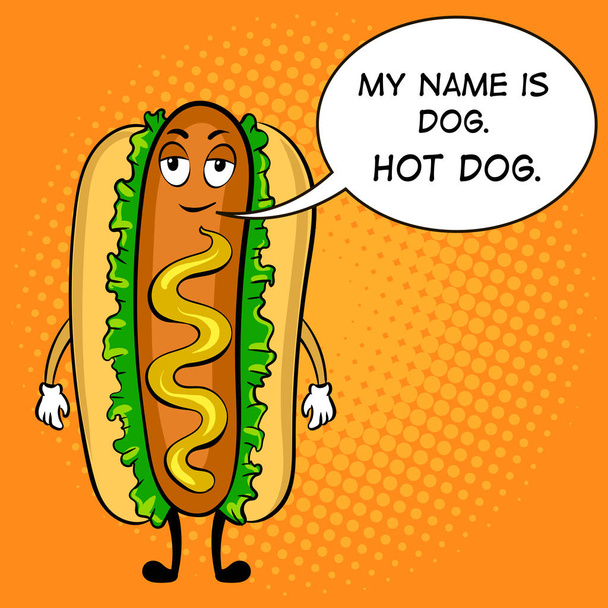 Hot dog cartoon pop art vector illustration - Vector, imagen