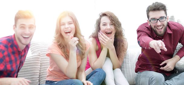 group of cheerful friends watching their favorite movie - Zdjęcie, obraz