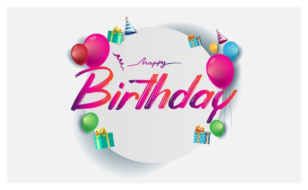 Feliz Aniversário tipografia design vetorial para cartões de felicitações e cartaz. Ilustração vetorial colorida com balões e caixas de presente
 - Vetor, Imagem
