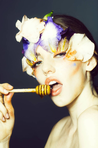Girl with floral makeup - Fotoğraf, Görsel