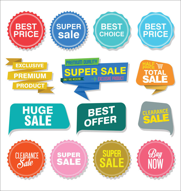 Sale stickers and tags colorful collection vector illustration - Vetor, Imagem