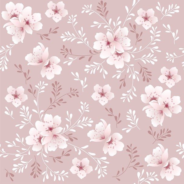 naadloze florale achtergrond met kersenbloesem patroon vector - Vector, afbeelding