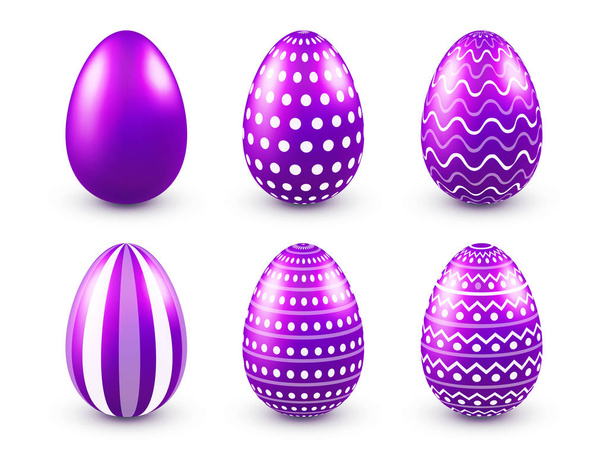 Húsvéti tojás lila beállítása. Tavaszi. Április településen. Ajándék. Szezonális ünneplés. Tojáskeresés. Vasárnap. - Vektor, kép