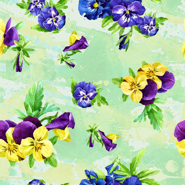 Seamless pattern of watercolor violet flowers. - Фото, изображение