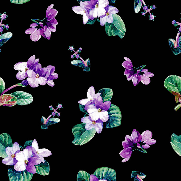 nahtlose Muster von Aquarell saintpaulia Blumen. - Foto, Bild