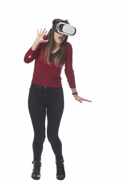Woman with glasses of virtual reality. Future technology concept. - Foto, imagen