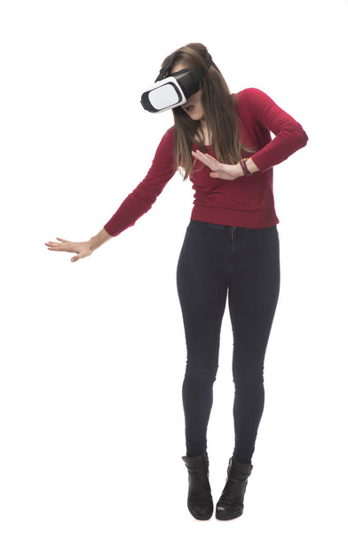Woman with glasses of virtual reality. Future technology concept. - Фото, зображення