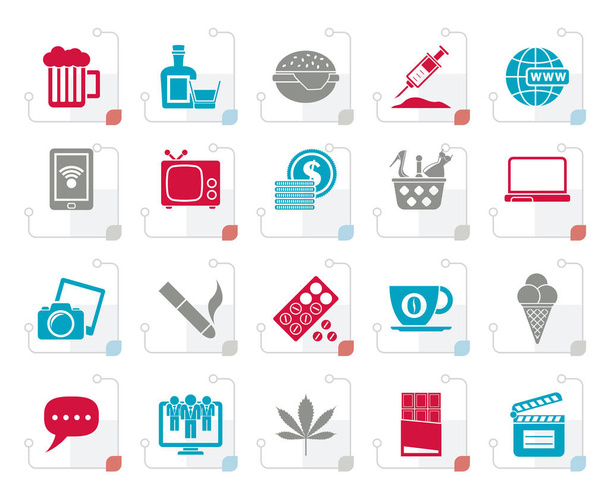 Stylized different types of Addictions icons - vector icon set - Vector, Image