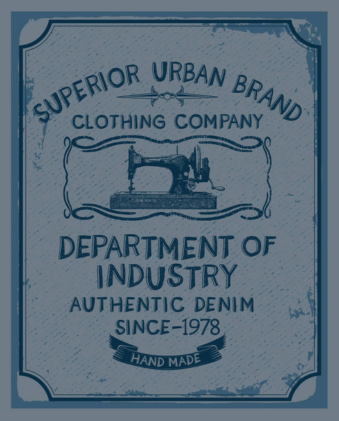 Vintage label of clothing company. Vector illustration of colorful print for t-shirt - Vector, Image