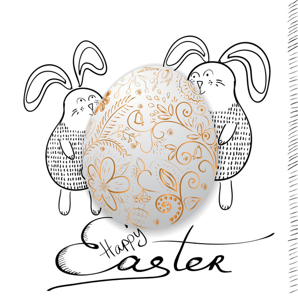 Golden Easter egg with holiday greeting. Vector illustration. - Vettoriali, immagini