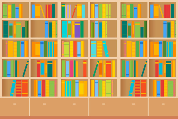 Kirjahyllyt täynnä kirjoja sekä kirjastossa. Vektoriesimerkki
 - Vektori, kuva