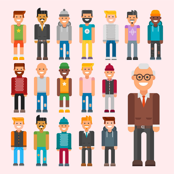 Group of men portrait different nationality friendship character team happy people young guy person vector illustration. - Vector, Image