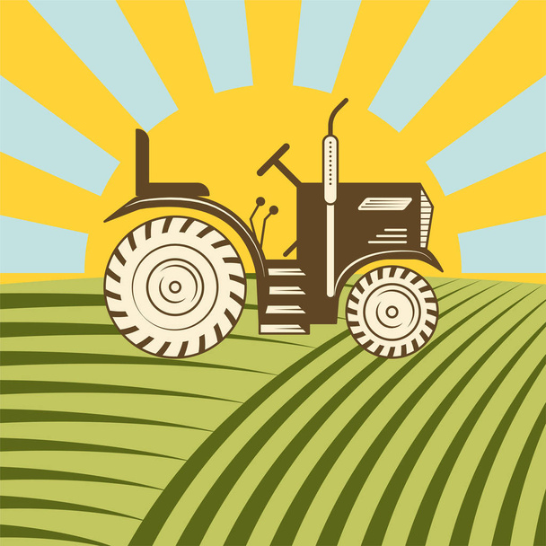 Maszyny rolnicze pojazdu traktora lub kombajnu połączyć Orka koszenie, sadzenia i zbiorów ilustracji wektorowych. - Wektor, obraz