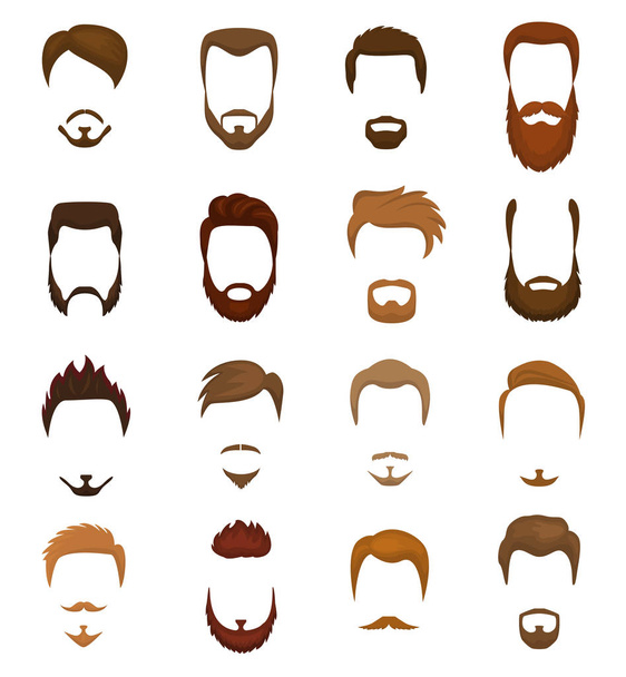 Beards vector portraite of bearded man with male haircut in barbershop and barbed mustache on hipsters face illustration set of barber hairstyle isolated on white background - Vektor, obrázek