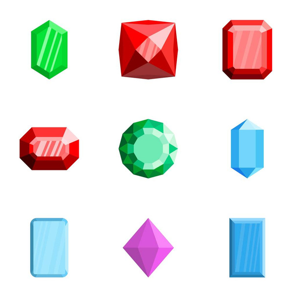 Gemstone icons set, flat style - Vecteur, image