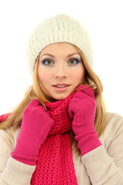 Young beautiful woman wearing winter clothing, isolated on white - Valokuva, kuva