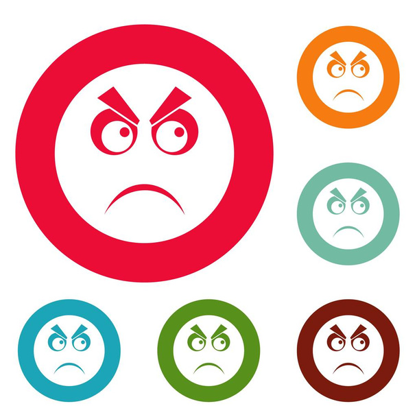 Angry smile icons circle set vector - Vector, Imagen