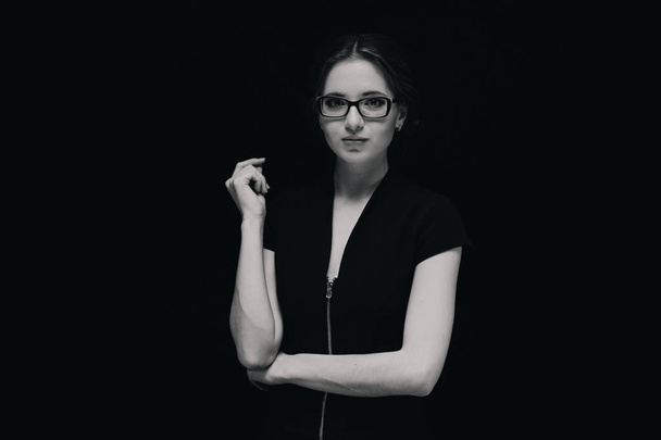 Beautiful brunette woman in stylish eyeglasses - Fotografie, Obrázek