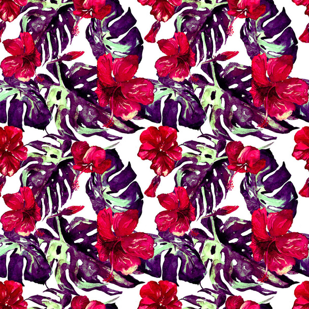 Exotic Flowers. Watercolor Seamless Pattern.  - Photo, image