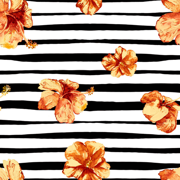 Hibiscus Seamless Pattern with Lines. - Foto, immagini
