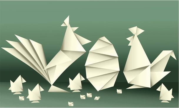 Decoraciones de origami de Pascua con elementos navideños
 - Vector, Imagen