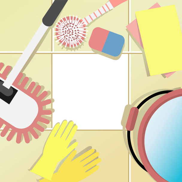 Housecleaning background with cleaning set - Vector, Image
