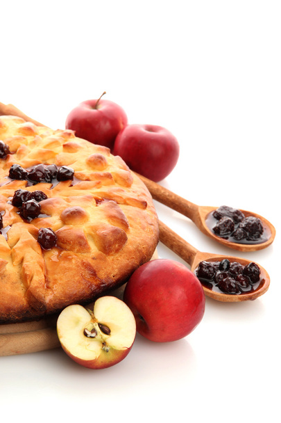 смачний домашній пиріг, яблука і варення, ізольовані на білому
 - Фото, зображення