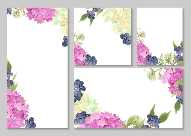 A set of templates for wedding invitations or cards with beautiful flowers and berries - ベクター画像