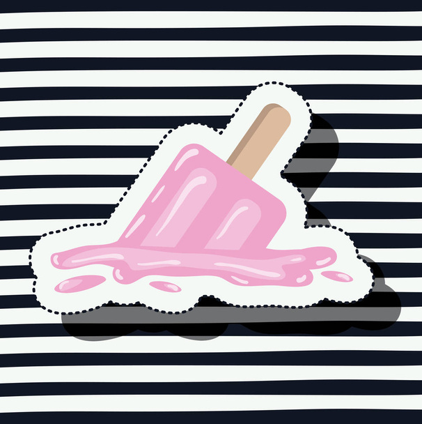 ice cream palette sticker on pop art on black striped background - Vektor, obrázek