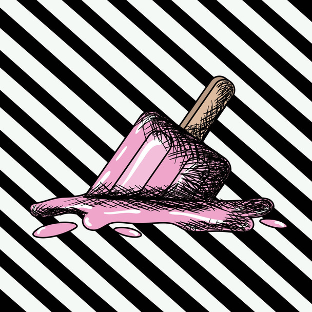 палитра мороженого на поп-арте на черно-диагональном полосатом фоне
 - Вектор,изображение