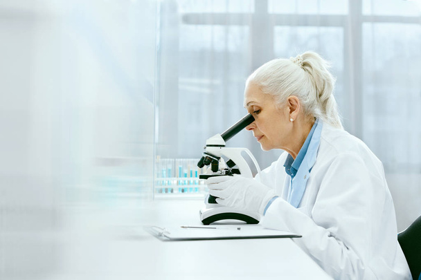 Clinical Test. Female Scientist Working In Laboratory. - Zdjęcie, obraz