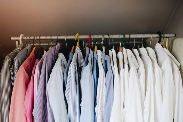 Collection of elegant mens shirts on the hanger - Фото, изображение