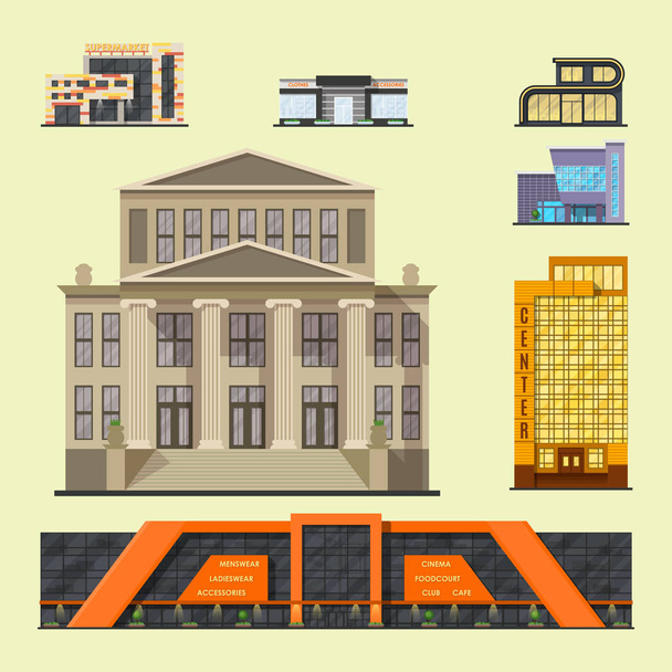 Edificios de la ciudad moderna torre oficina arquitectura casa negocio apartamento casa fachada vector ilustración
 - Vector, imagen