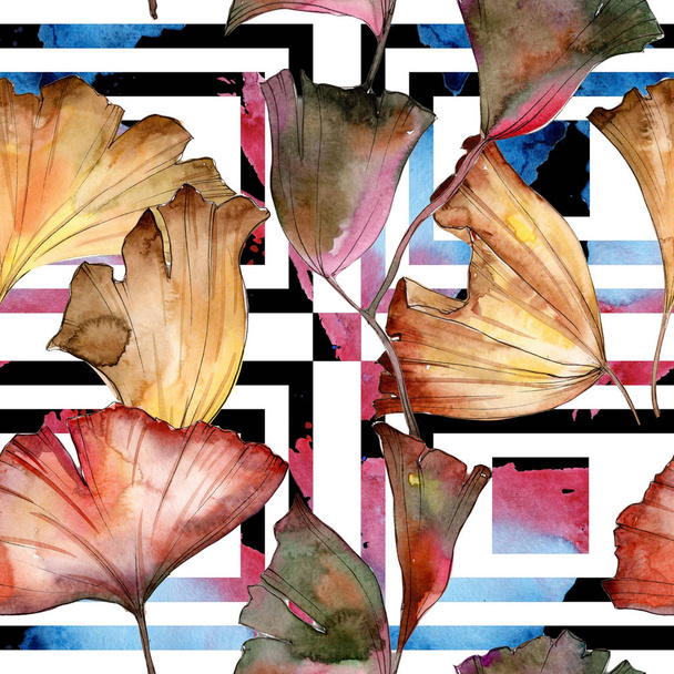 Ginkgo leaves pattern in a watercolor style. - 写真・画像