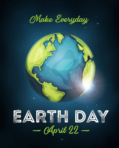 Illustration des Tages der Erde Banner mit Erdglobus im Weltraum - Vektor, Bild