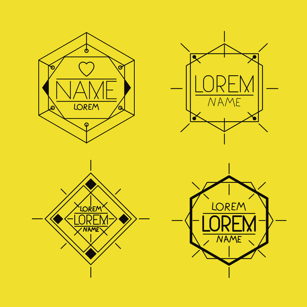 retro vintage insignias sketch set in monochrome silhouette in yellow background - Vector, Image