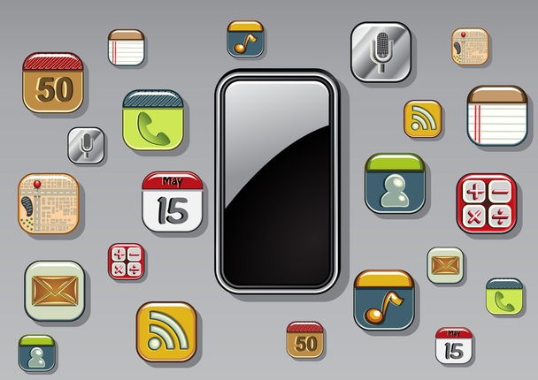 Smartphone with icons - Vector, afbeelding