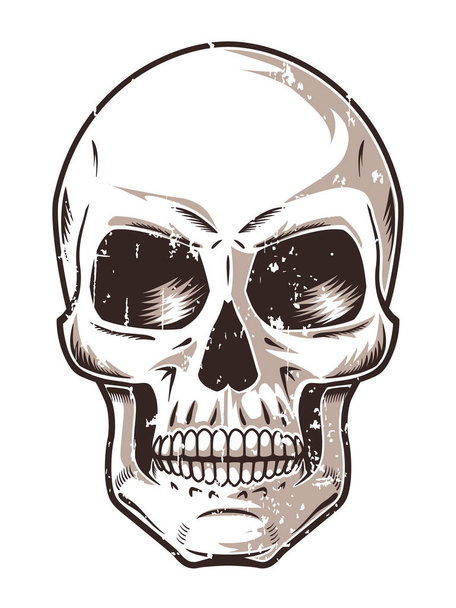 Hand Drawn Skull with Evil Look - Vector, Image