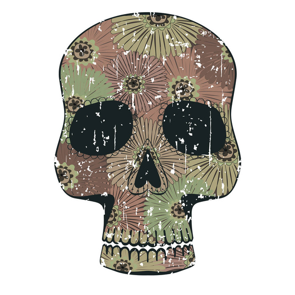 花柄の様式化された頭蓋骨 - ベクター画像