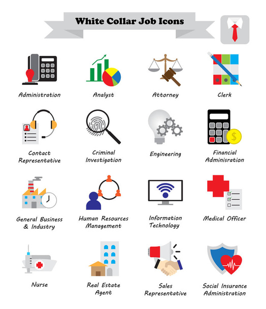White Collar Job - Colorful Flat Icons - Vector, Image