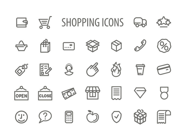 Outline Shopping Icone Set vettoriale Illustrazione
 - Vettoriali, immagini