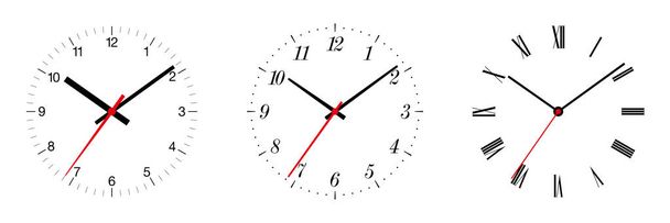 Tre diverse facce dell'orologio su bianco
 - Vettoriali, immagini